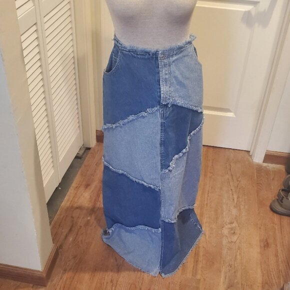 Vintage (90s) Dresses & Skirts - Vintage maxi patchwork denim skirt